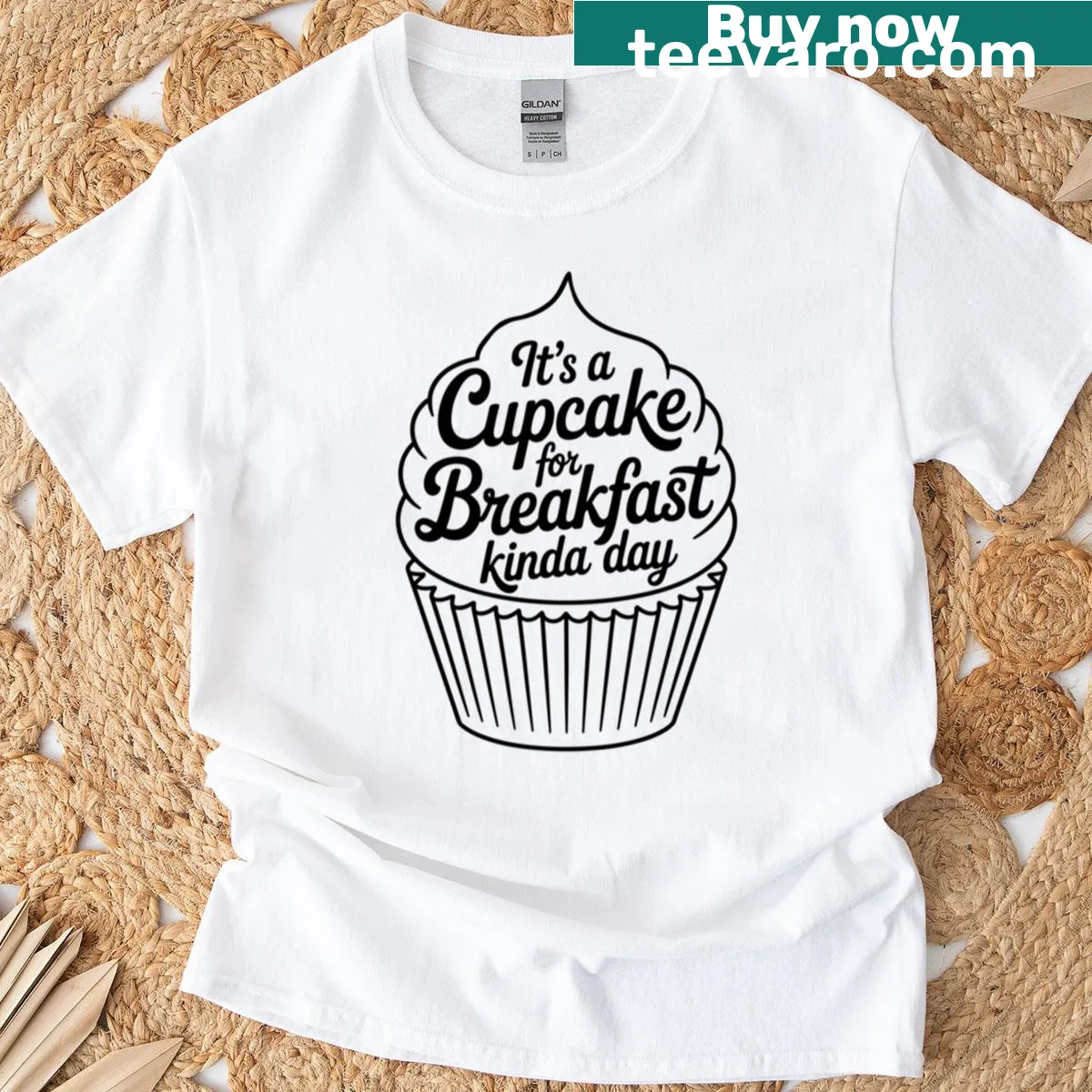 Funny t-shirt featuring a whimsical cupcake graphic and playful slogan — on a men's t-shirt