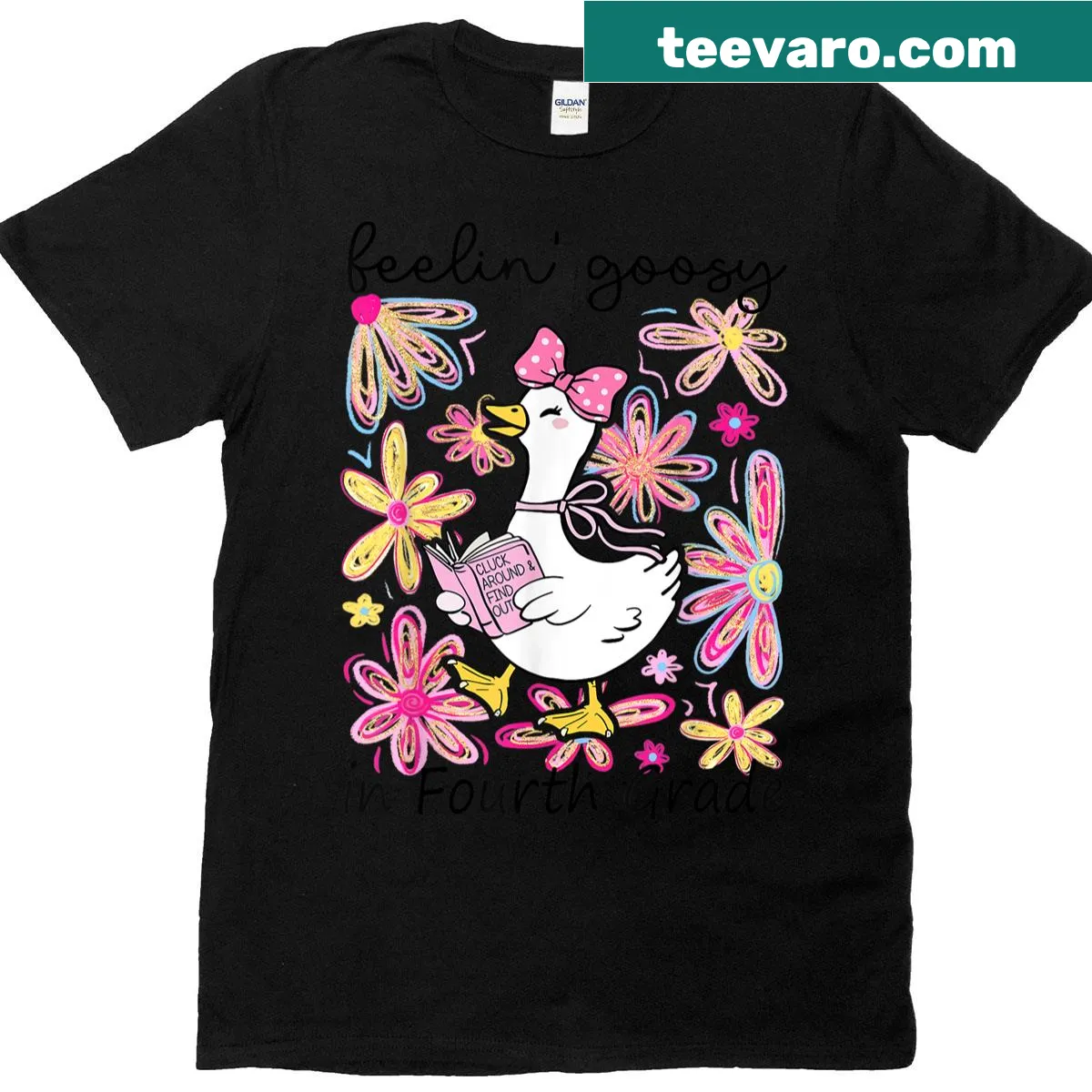 Boho floral design with 'Feelin Goosy' text for kids back-to-school — on a men's t-shirt