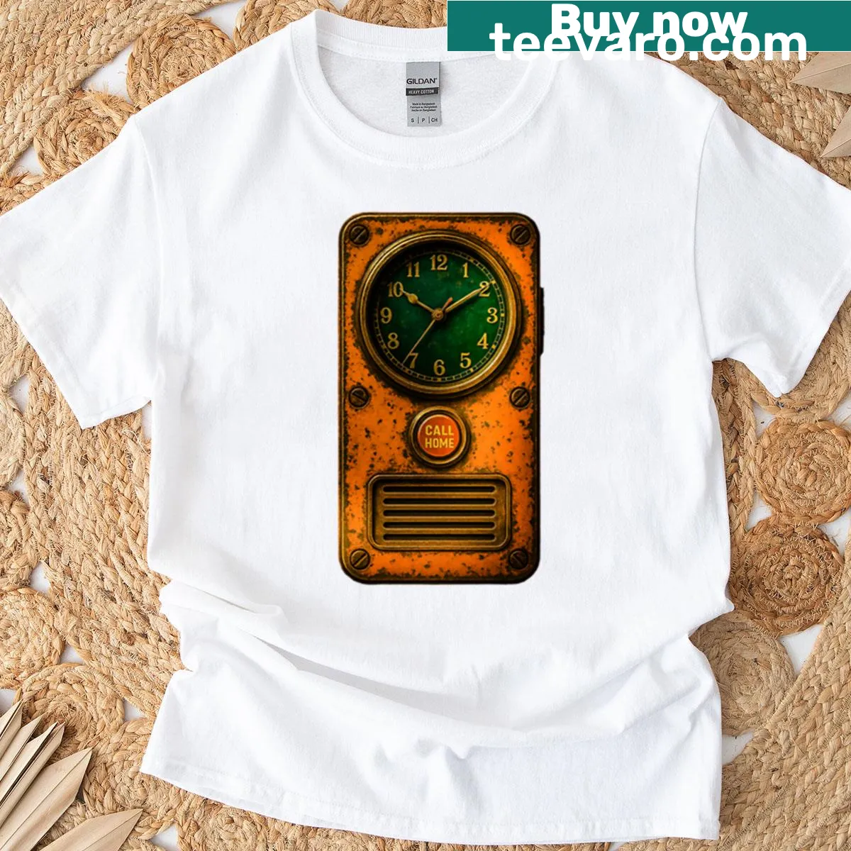 Retro-themed oversized T-shirt with cyberpunk watchphone design — on a men's t-shirt