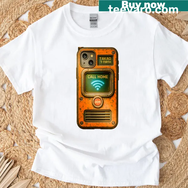 Cyberpunk-themed T-shirt with retro gadget graphic
