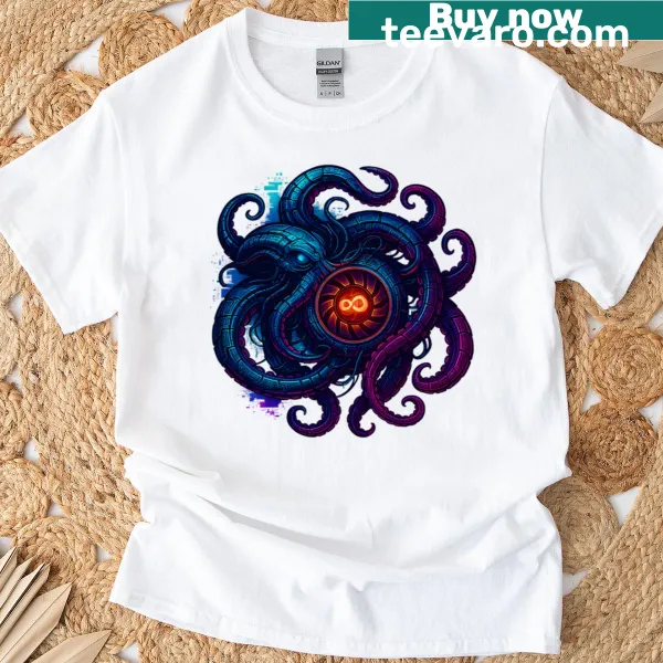 Oversized T-shirt with a quirky Cyberpus octopus design.