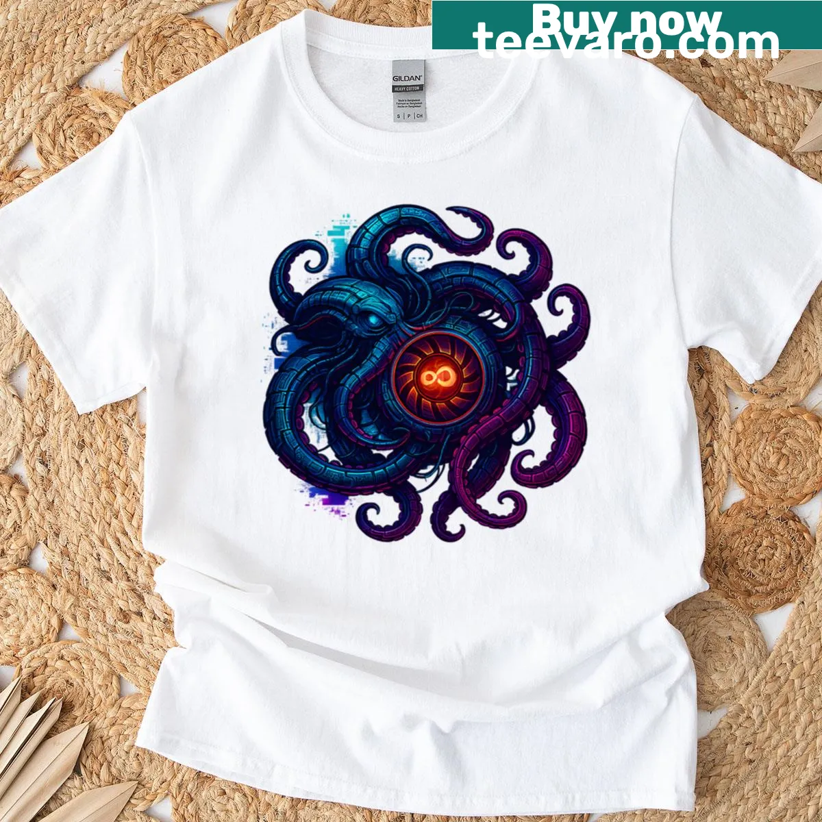 Oversized T-shirt with a quirky Cyberpus octopus design. — on a men's t-shirt