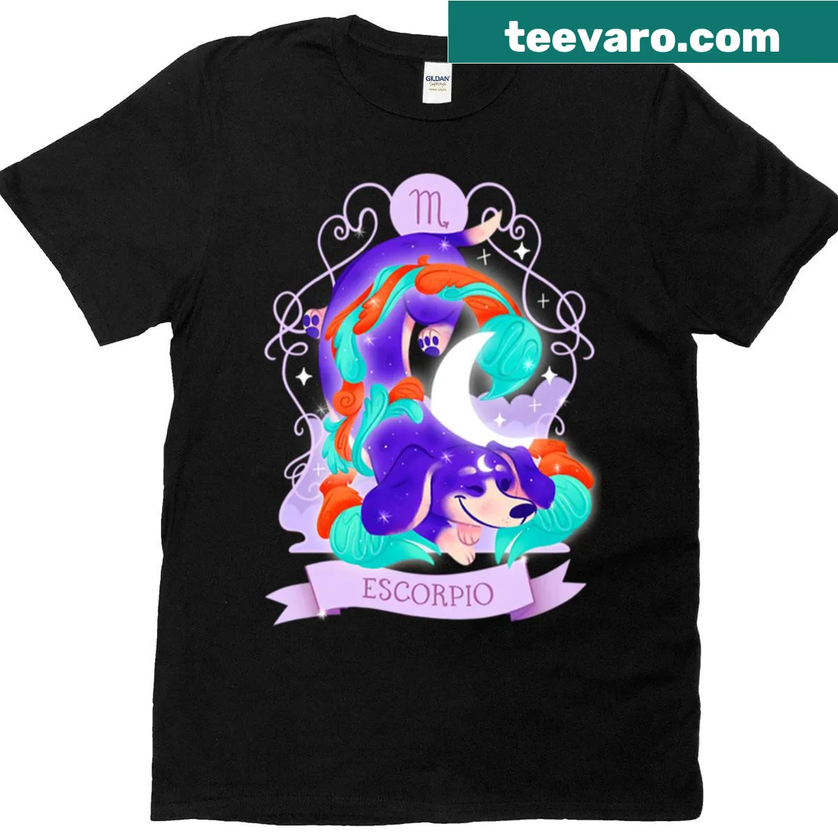 Dachshund and Scorpio elements illustrated on a T-shirt — on a men's t-shirt