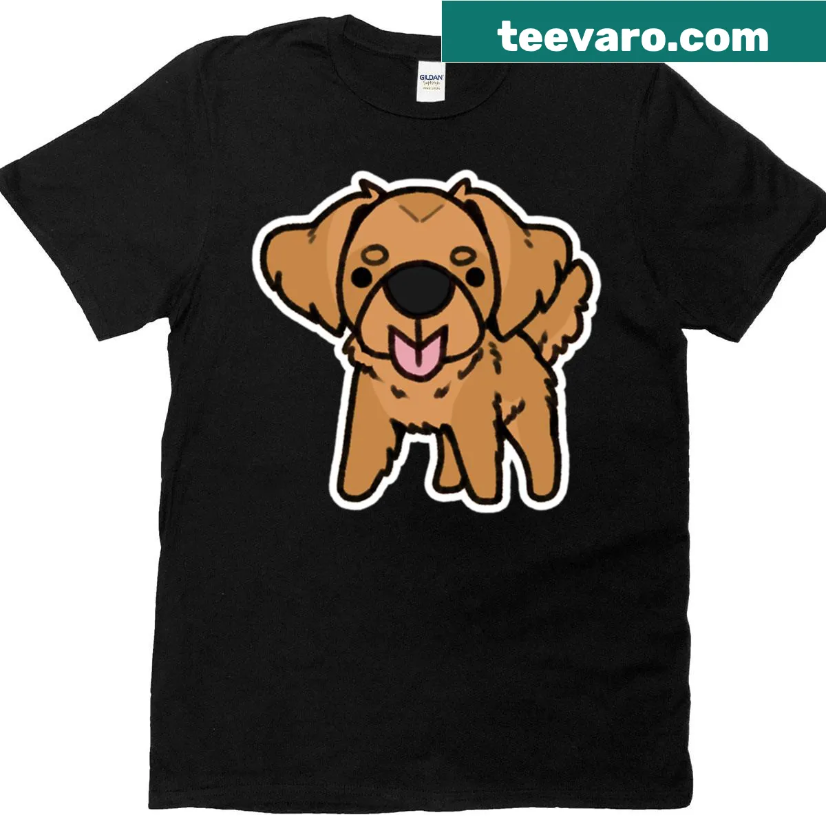 Cute golden retriever illustration with tongue out on a T-shirt. — on a men's t-shirt