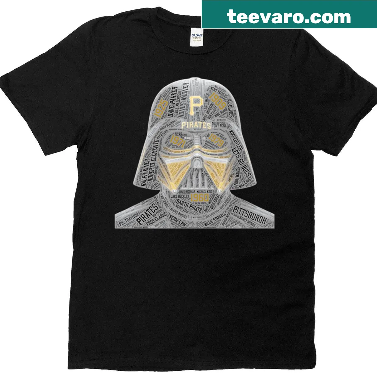 Cartoon-style Darth Pirate graphic on a T-shirt — on a men's t-shirt