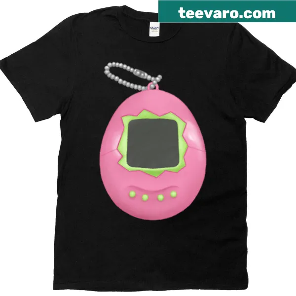Whimsical illustration of a digital pet on a T-shirt.