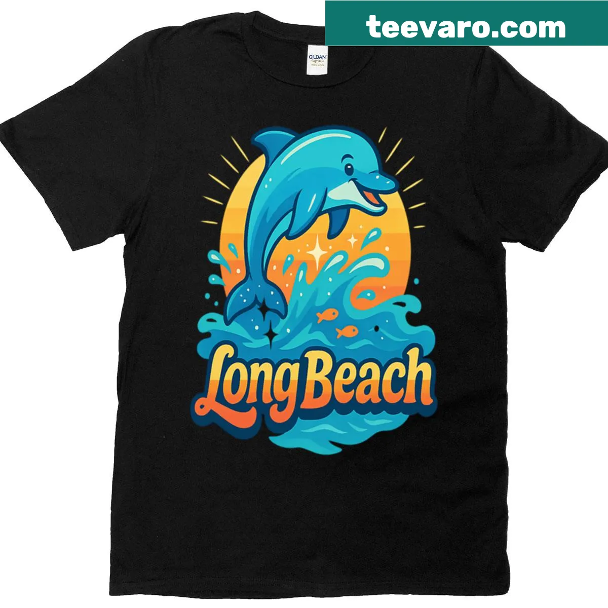 Relaxed fit tee with dolphin graphic and summer vibes text — on a men's t-shirt
