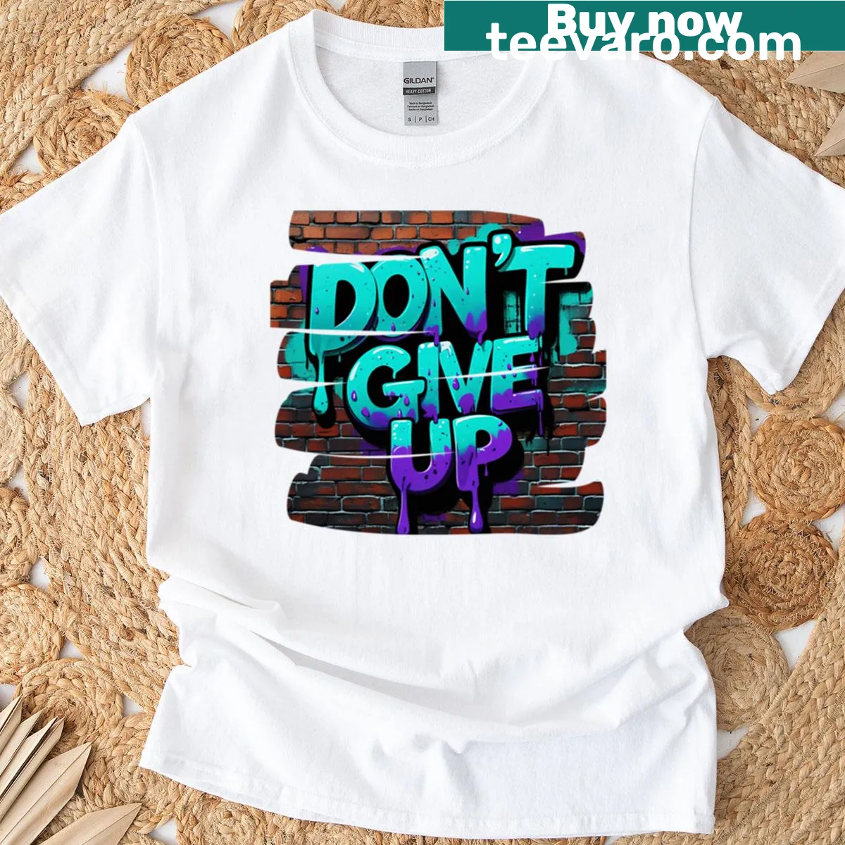 Graffiti-style t-shirt with motivational text about suicide prevention — on a men's t-shirt