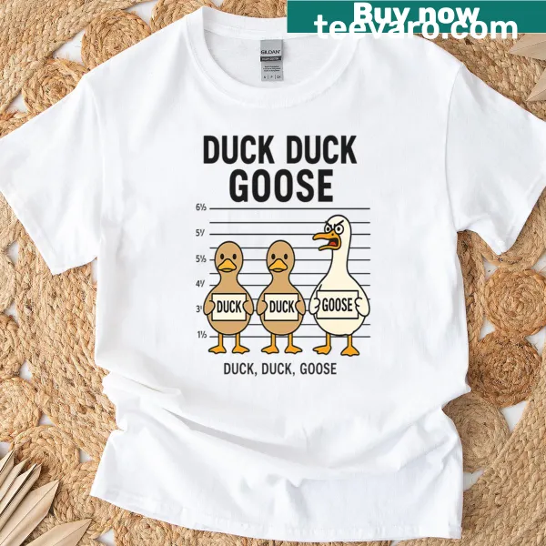Playful Duck Duck Goose graphic on an oversized T-shirt