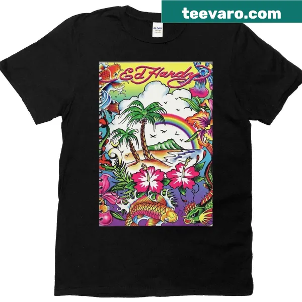 T-shirt featuring Edd Hardy-inspired graphics and design.