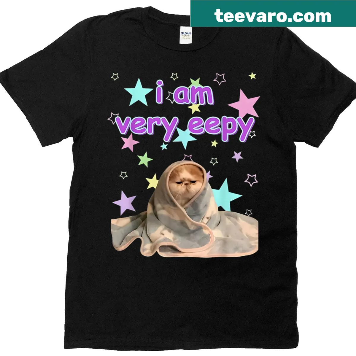 Cute T-shirt with a sleeping cat meme graphic. — on a men's t-shirt