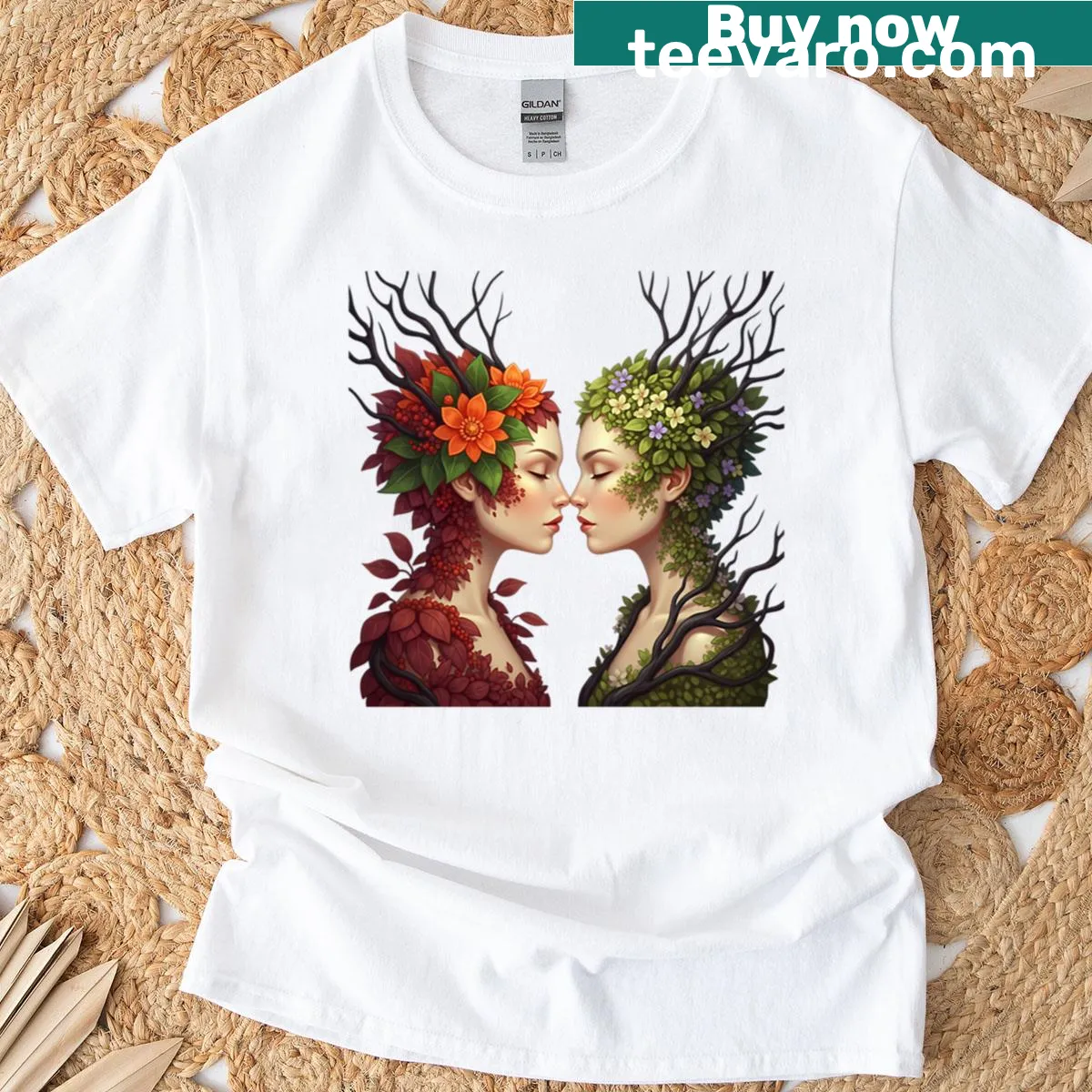 Watercolor T-shirt with enchanted blossoms design celebrating nature. — on a men's t-shirt