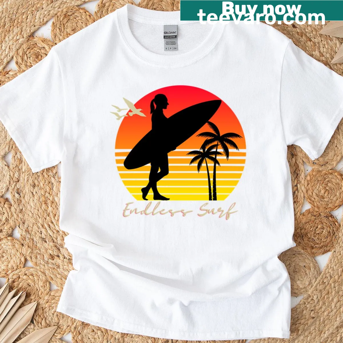 Dynamic wave design celebrating surf culture — on a men's t-shirt