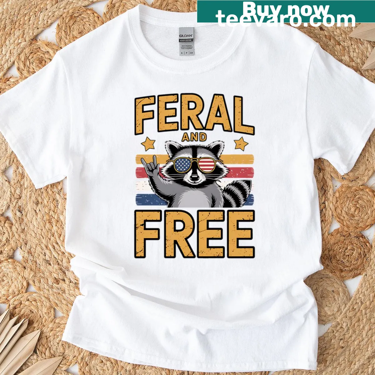 Funny raccoon t-shirt for the Fourth of July with patriotic elements — on a men's t-shirt