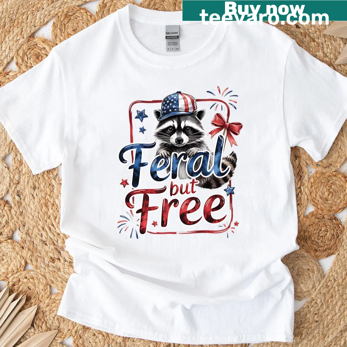 Funny raccoon t-shirt for Fourth of July with humor — on a men's t-shirt