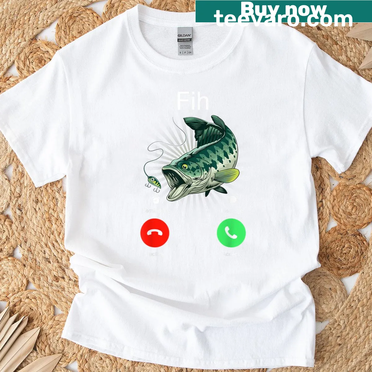 Funny bass fishing T-shirt featuring a meme-style phone call graphic — on a men's t-shirt