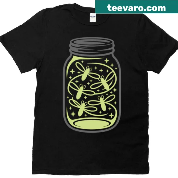 Illustration of fireflies in a jar on a T-shirt