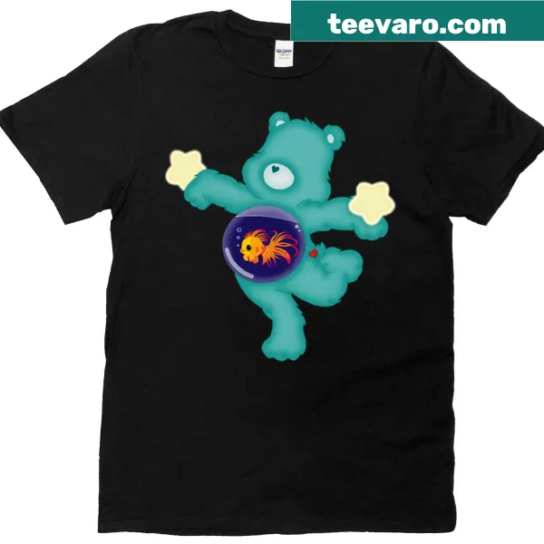 Illustration of a bear holding a fish on a T-shirt