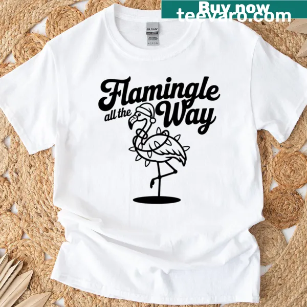 Funny Christmas flamingo graphic on a holiday T-shirt