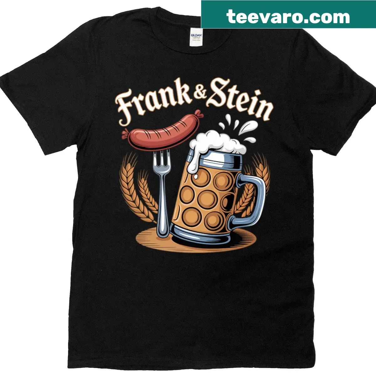 Funny Frank Stein design with beer mug for Oktoberfest T-shirt — on a men's t-shirt