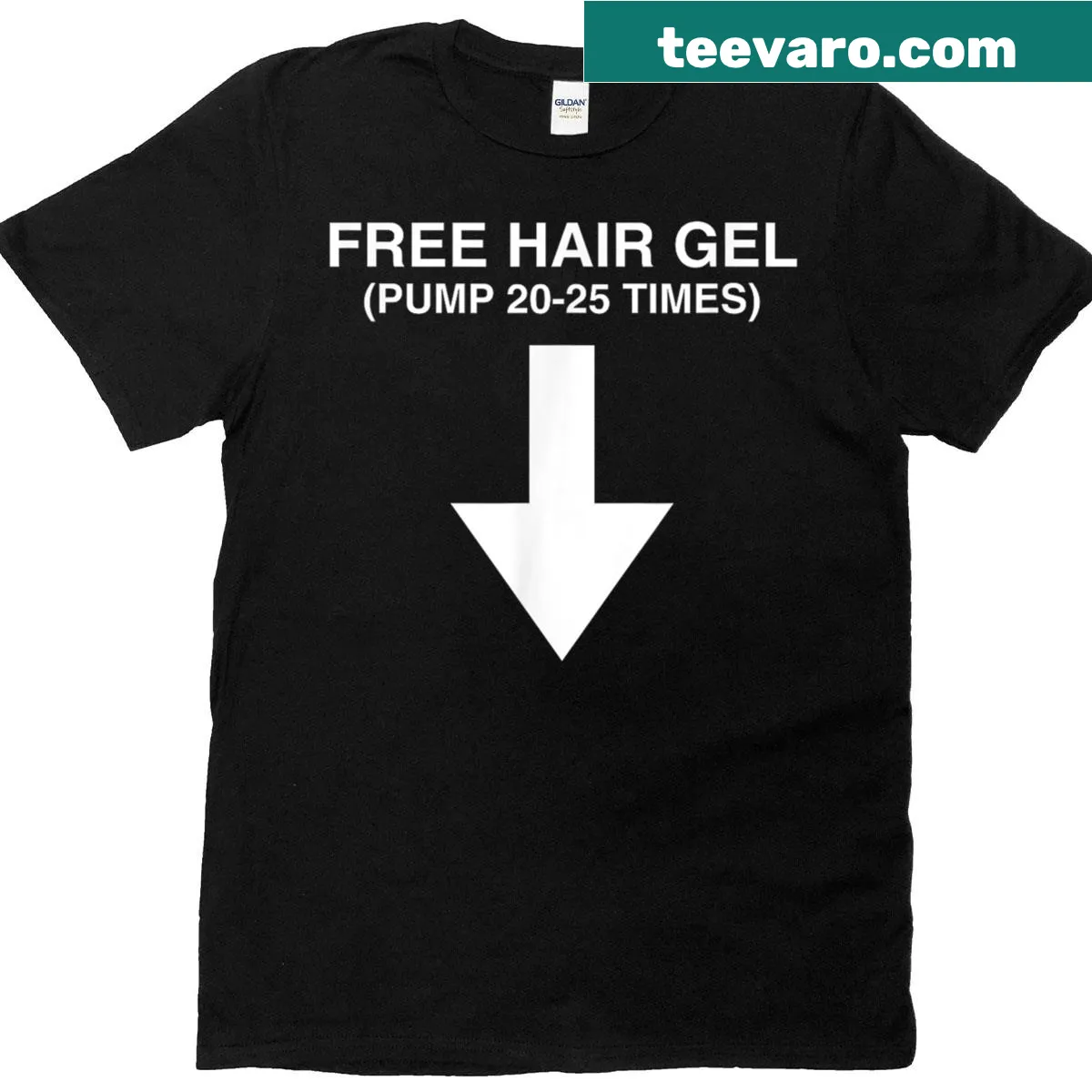 Sarcastic t-shirt with 'Free Hair Gel' text in bold typography — on a men's t-shirt