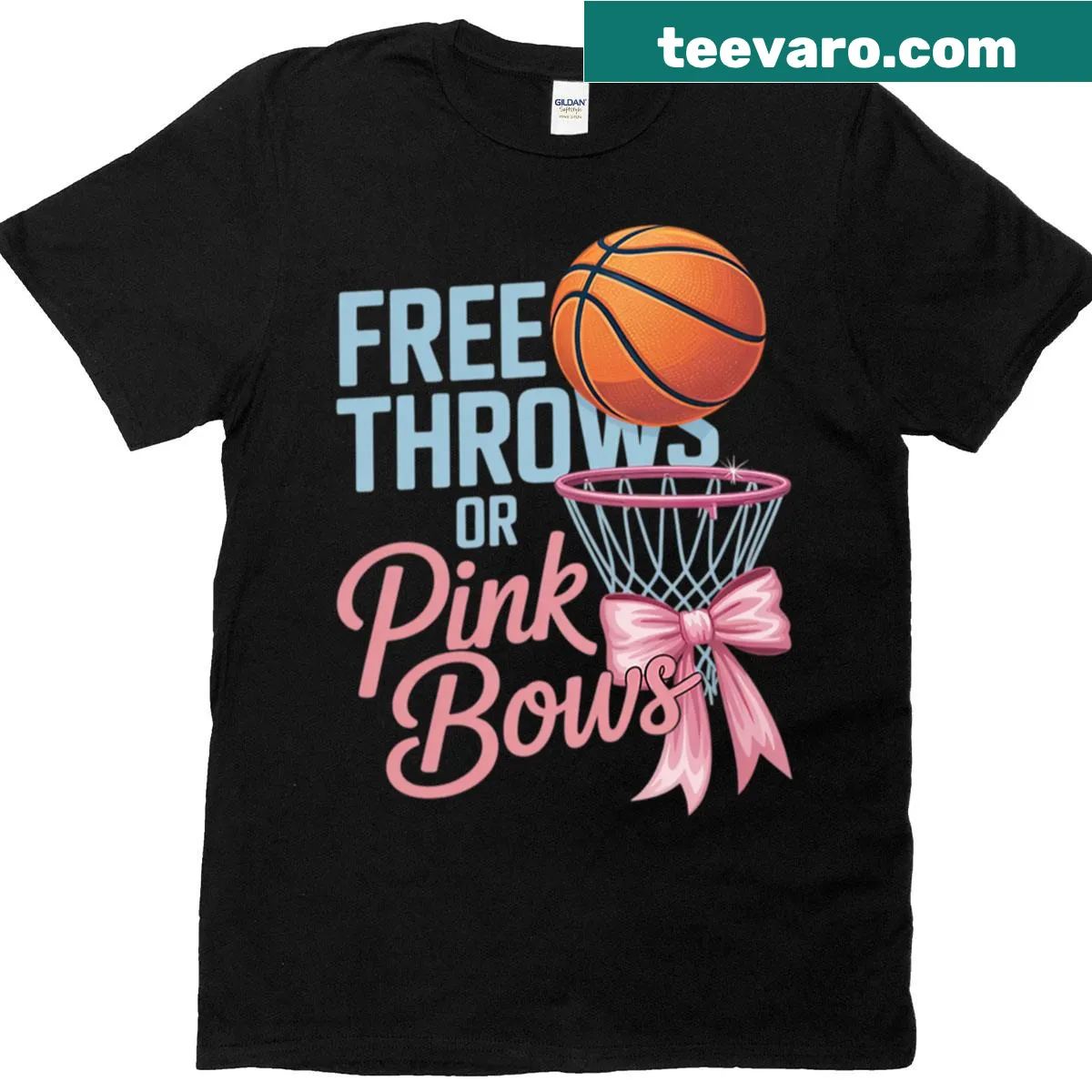 Playful T-shirt with 'Free Throws Or Pink Bows' text for gender reveals — on a men's t-shirt
