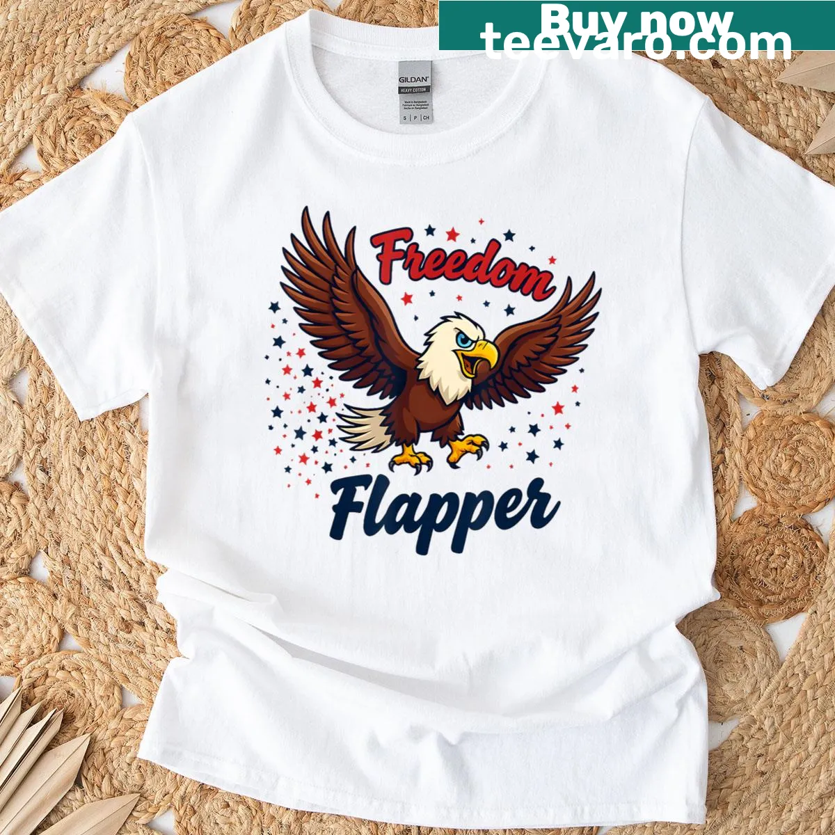 Humorous Independence Day t-shirt with flapper design — on a men's t-shirt