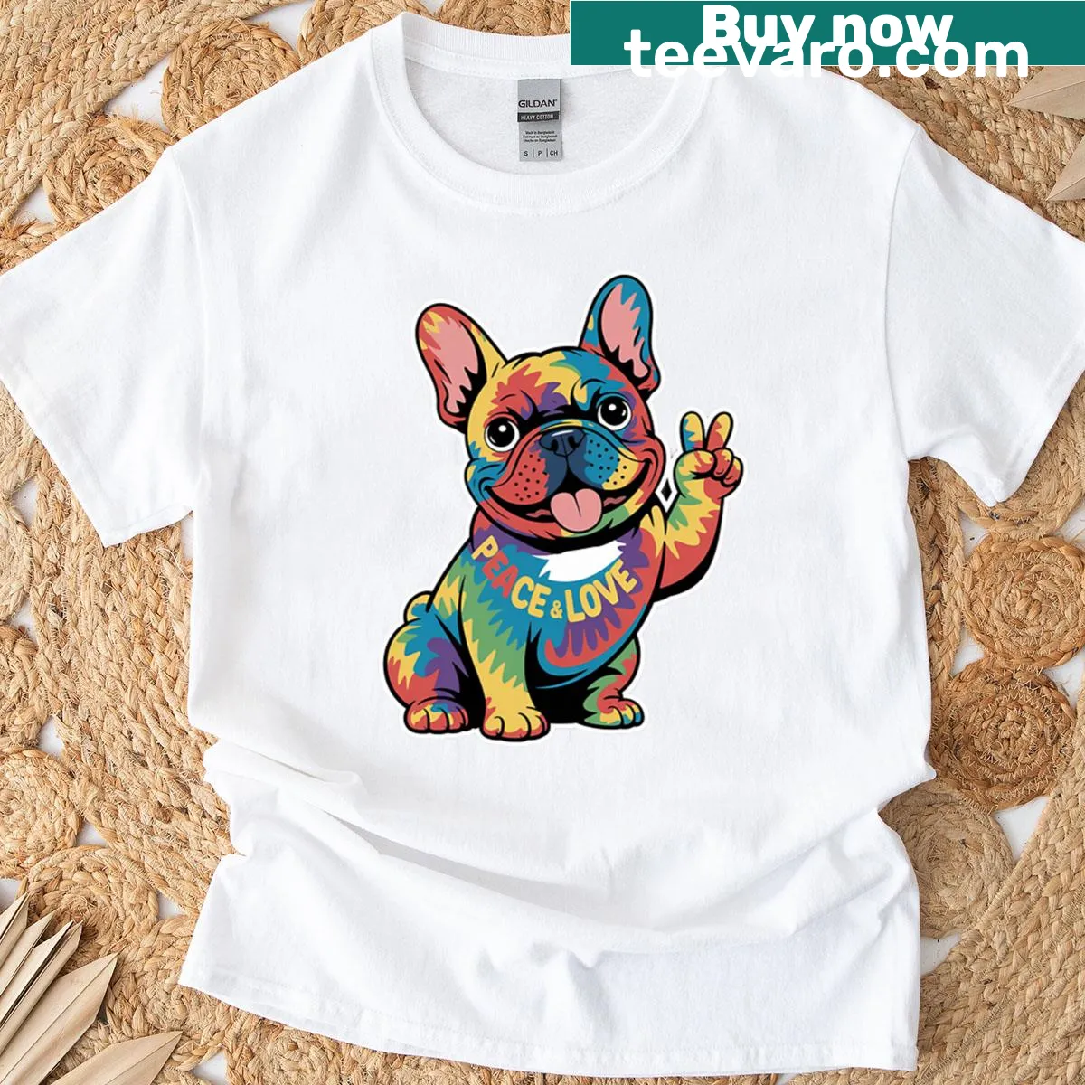 T-shirt with playful text about French Bulldogs and peace — on a men's t-shirt