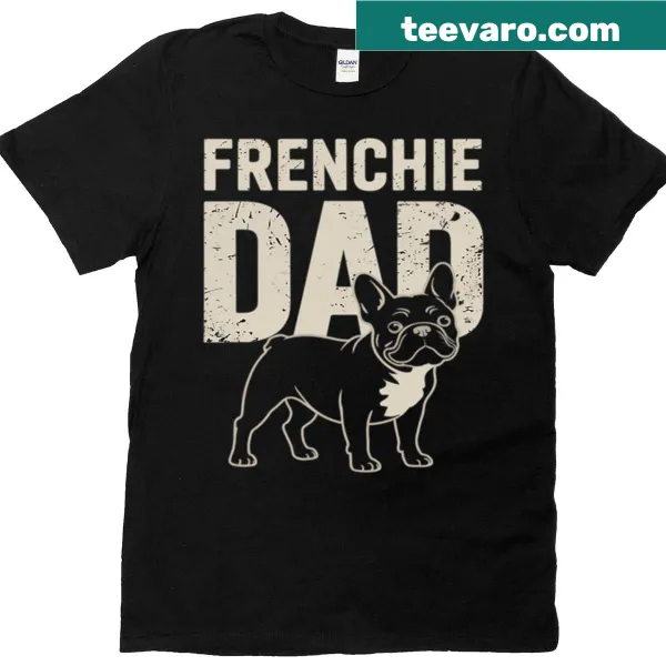 Adorable graphic of a French Bulldog on a T-shirt for dog dads.