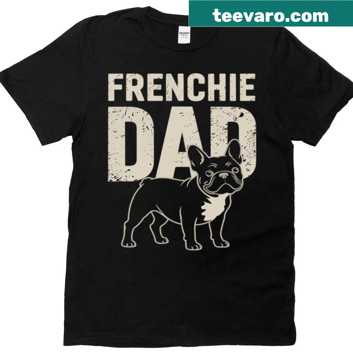 Adorable graphic of a French Bulldog on a T-shirt for dog dads. — on a men's t-shirt