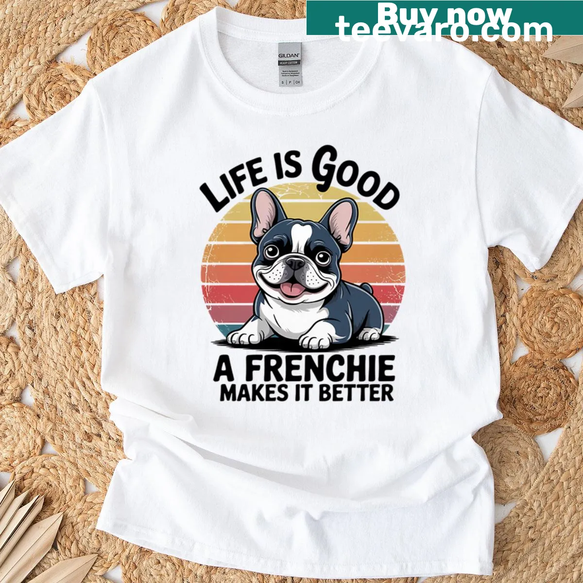 Cartoon design T-shirt for French Bulldog owners — on a men's t-shirt