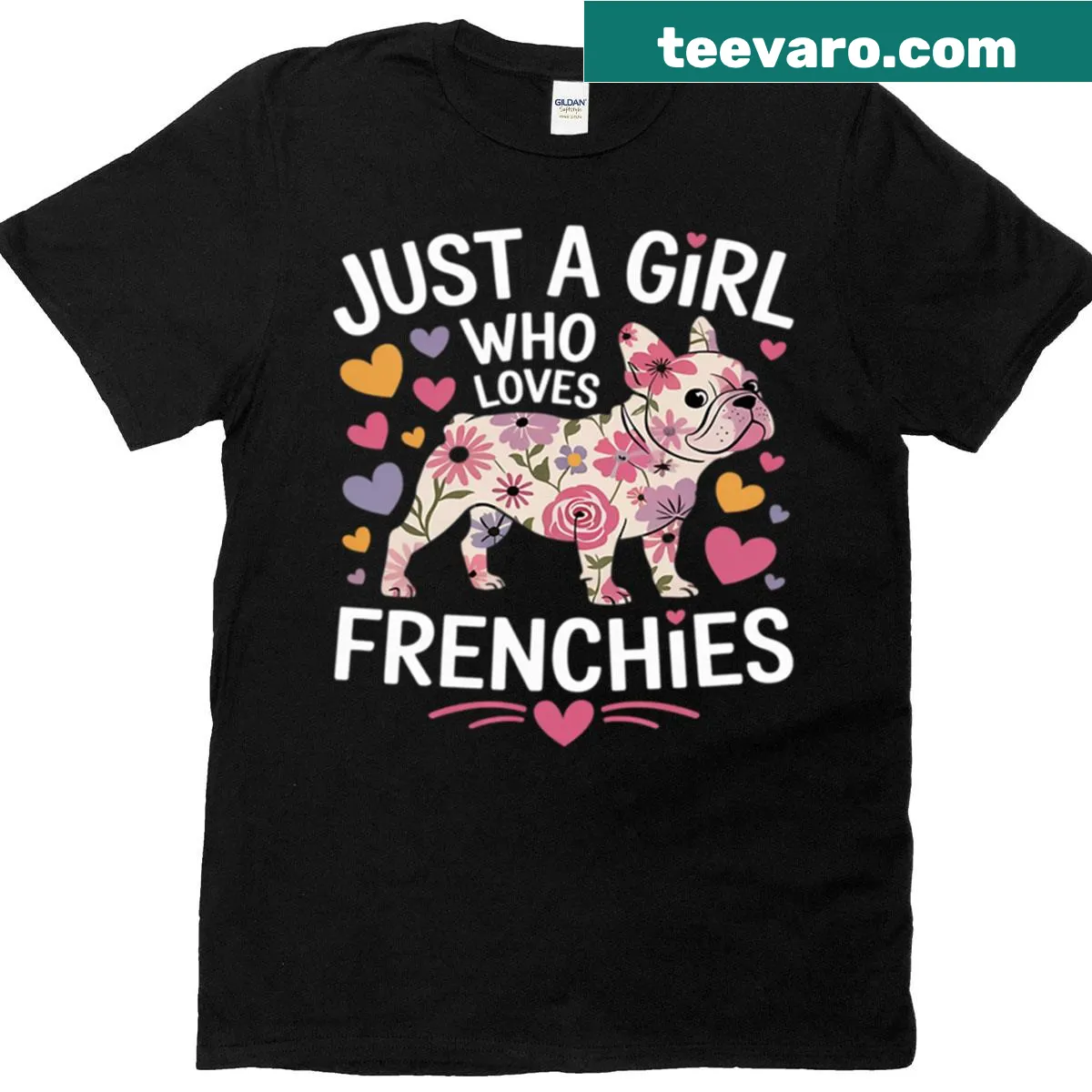 Floral design featuring a French Bulldog on a T-shirt for dog lovers. — on a men's t-shirt