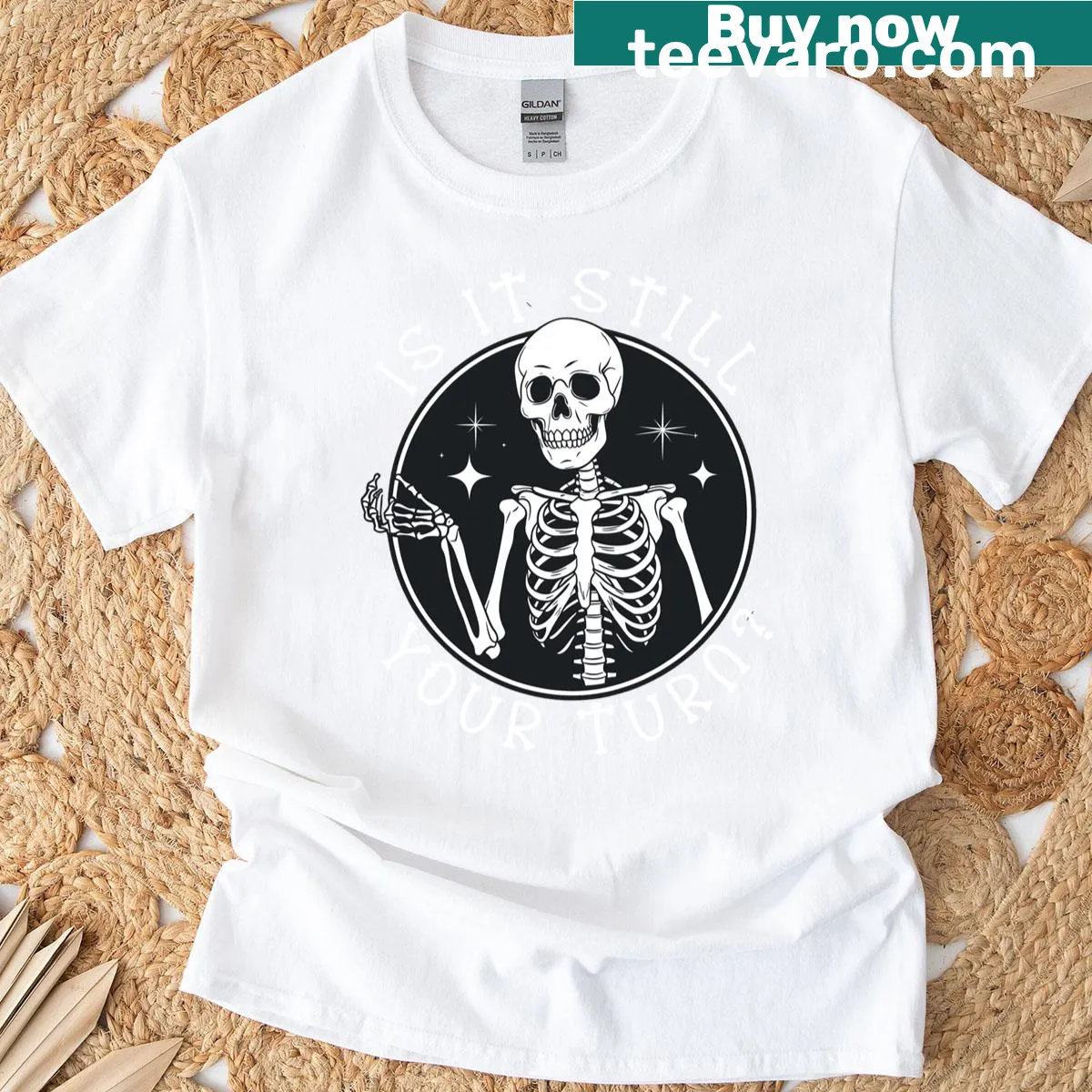 Funny gaming T-shirt with skull and game board graphic. — on a men's t-shirt