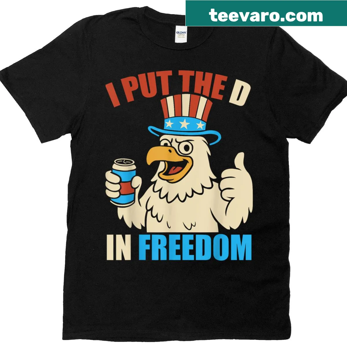 Matching couples T-shirt with 'I Put The D In Freedom' text for Fourth of July — on a men's t-shirt