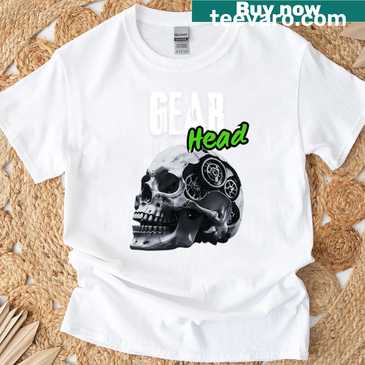 T-shirt for automobile enthusiasts with bold 'Gear Head' text — on a men's t-shirt