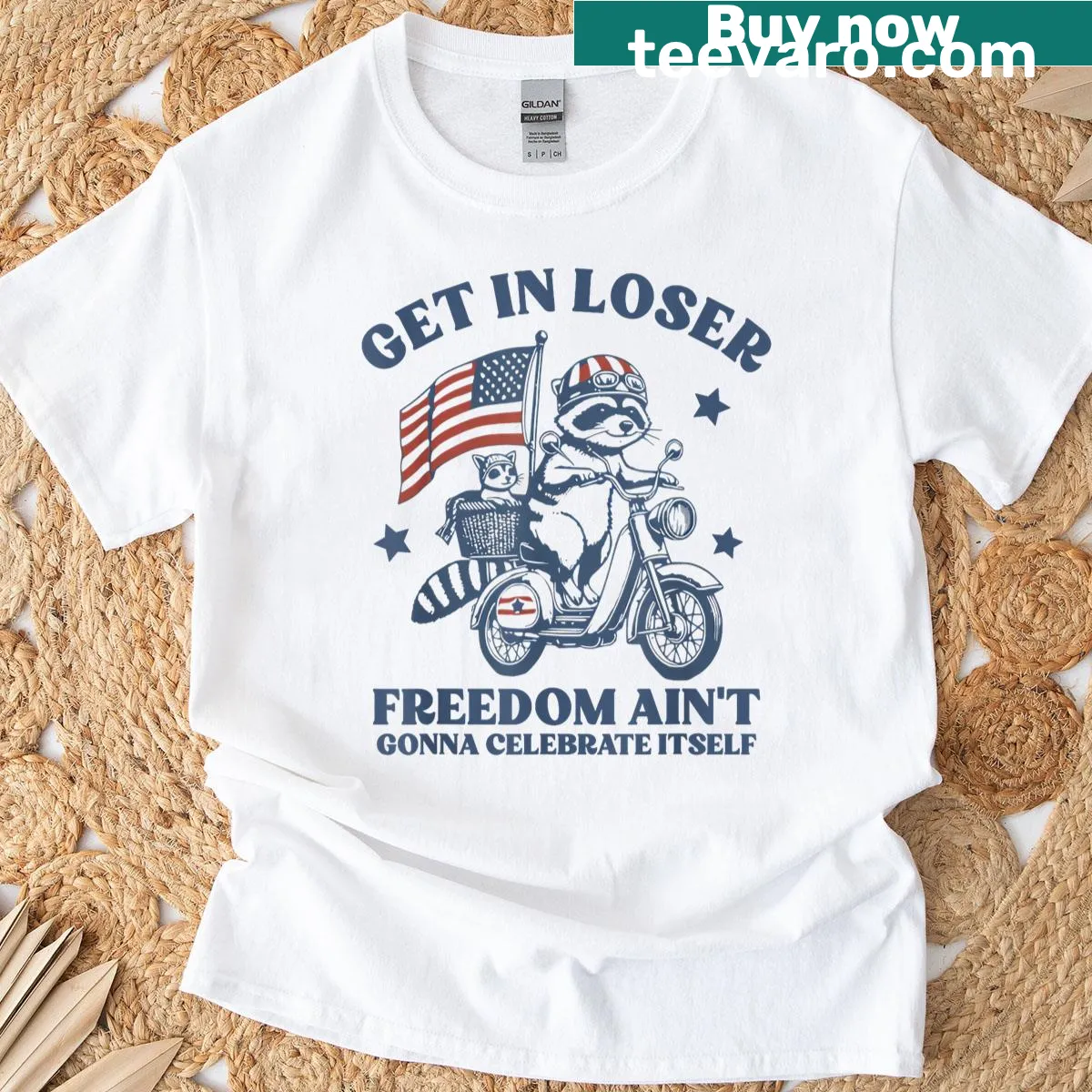 Humorous graphic urging action on freedom with July 4th theme — on a men's t-shirt
