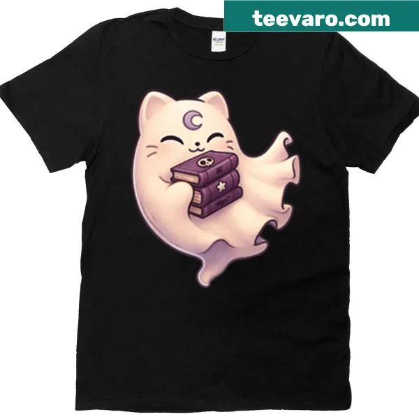 Cute Ghost Cat Witch t-shirt with kawaii ghost cat design