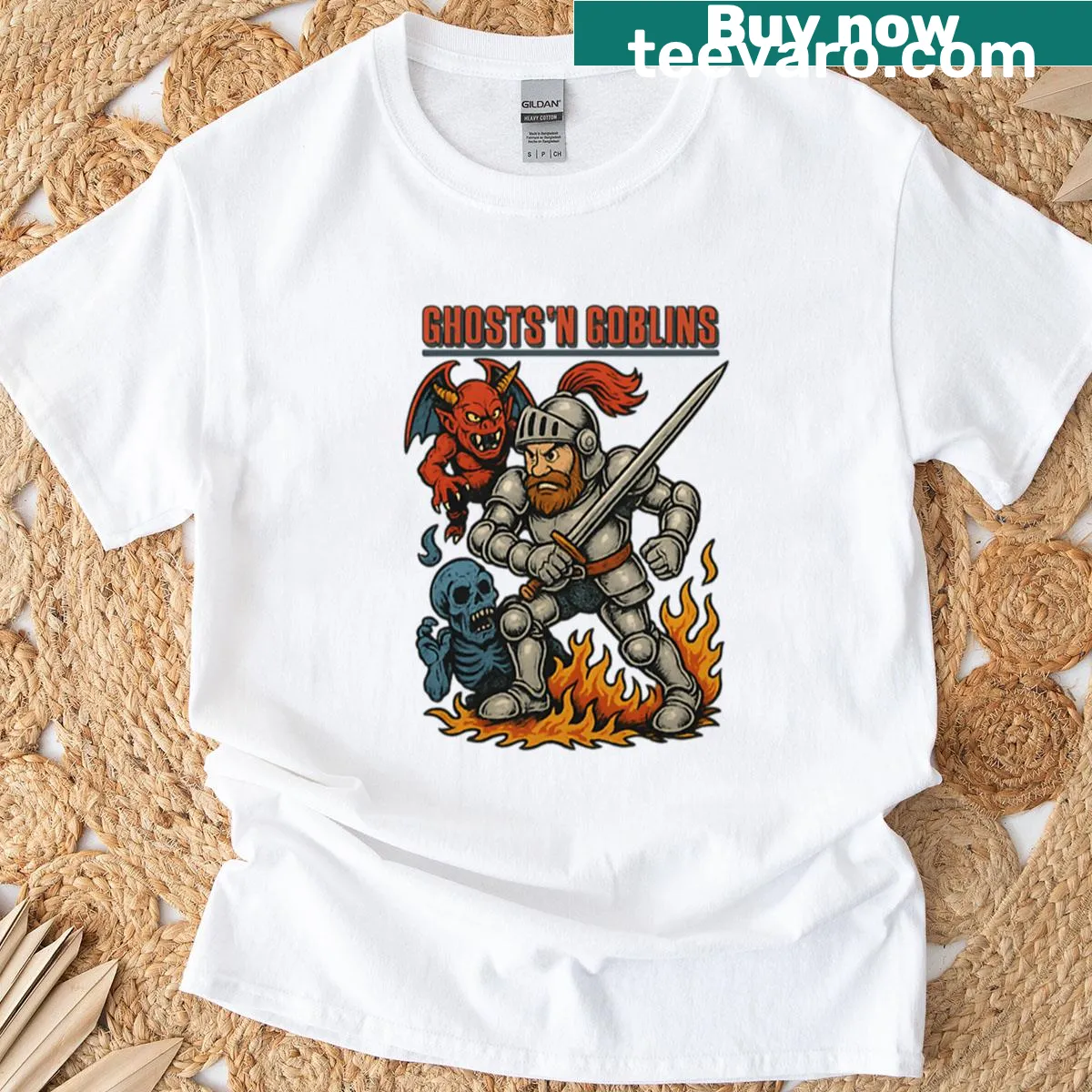 Vintage-inspired Halloween t-shirt featuring ghosts and goblins — on a men's t-shirt
