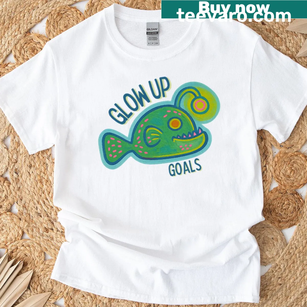 Funky anglerfish illustration with a bioluminescent lure — on a men's t-shirt