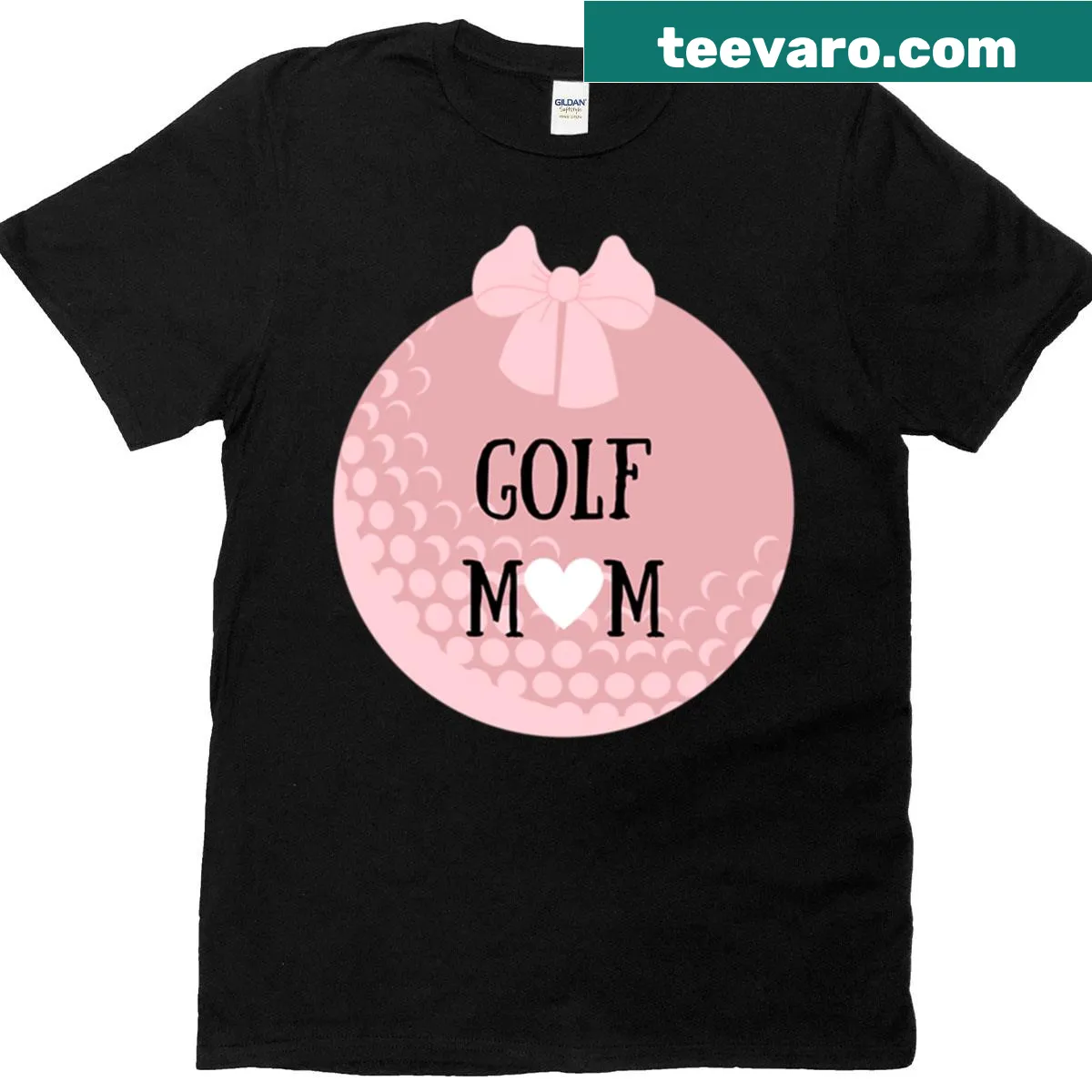 T-shirt with a cute illustrated pink golf ball and bow design — on a men's t-shirt