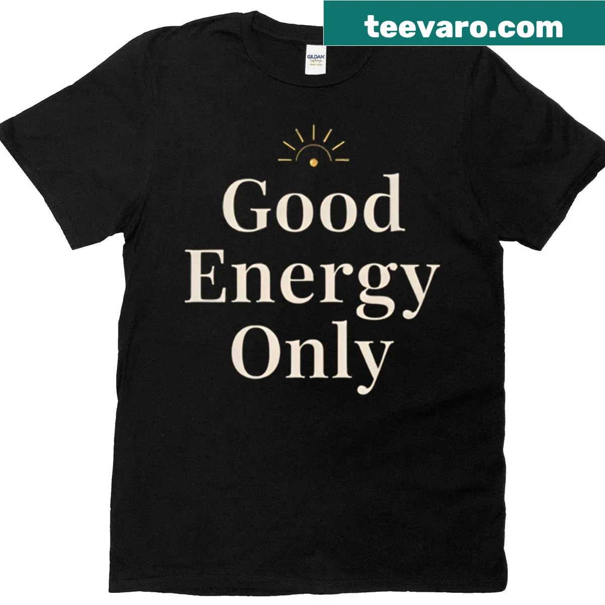 Playful t-shirt with Good Energy Only typography — on a men's t-shirt