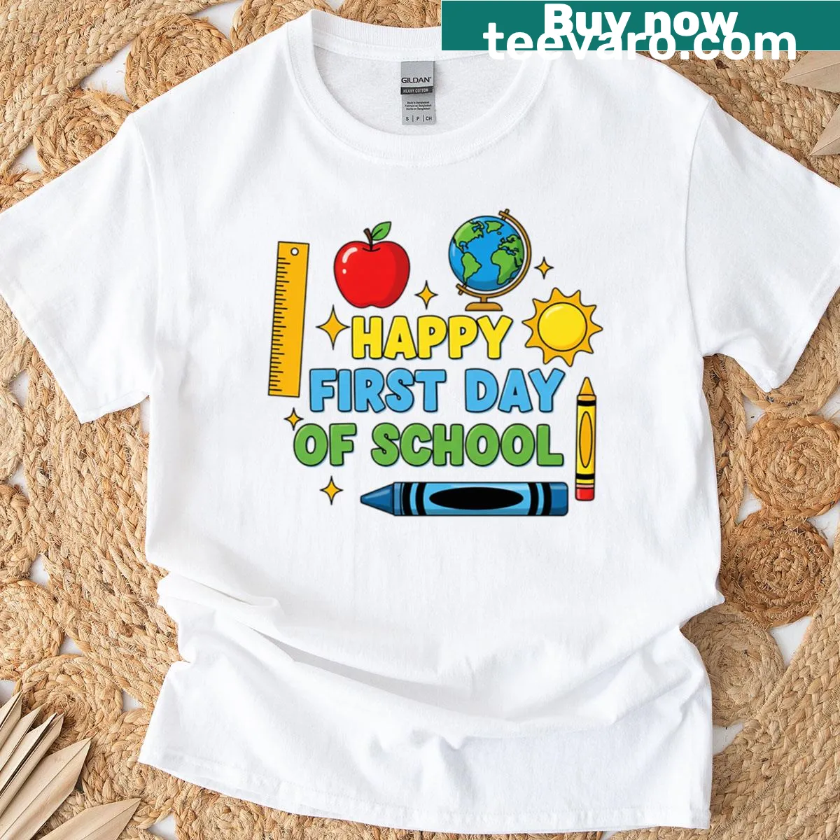 Cute design celebrating the first day of school for kids. — on a men's t-shirt