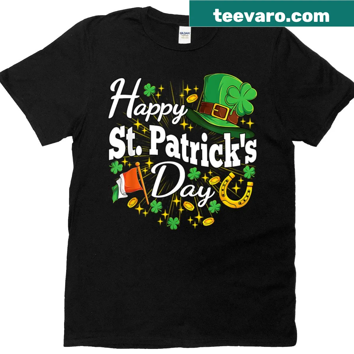 Shamrock graphic on St. Patrick's Day themed shirt — on a men's t-shirt
