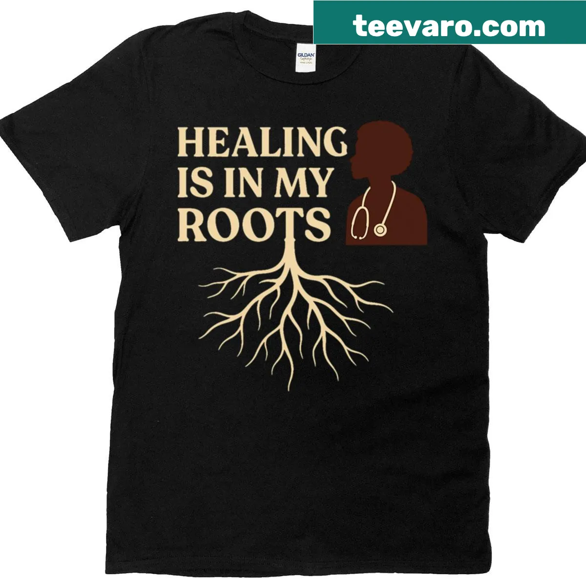 Afro-minimalist Nursehealer T-shirt featuring a healing theme — on a men's t-shirt