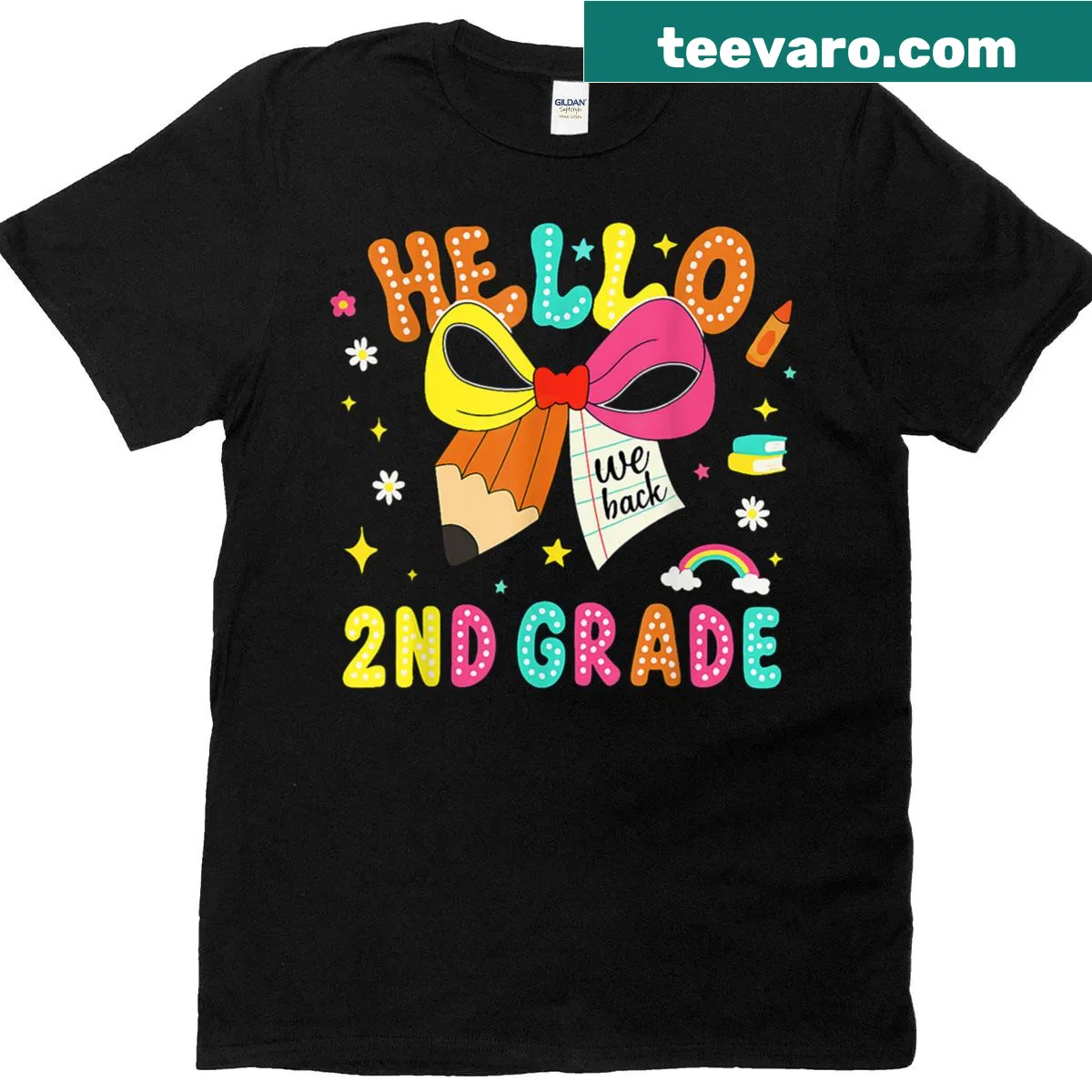 T-shirt for teachers with 'Hello We Back 2nd Grade' text — on a men's t-shirt