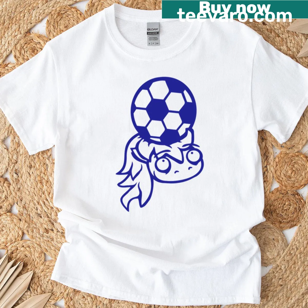Cartoon horse playing soccer with a ball on a T-shirt — on a men's t-shirt
