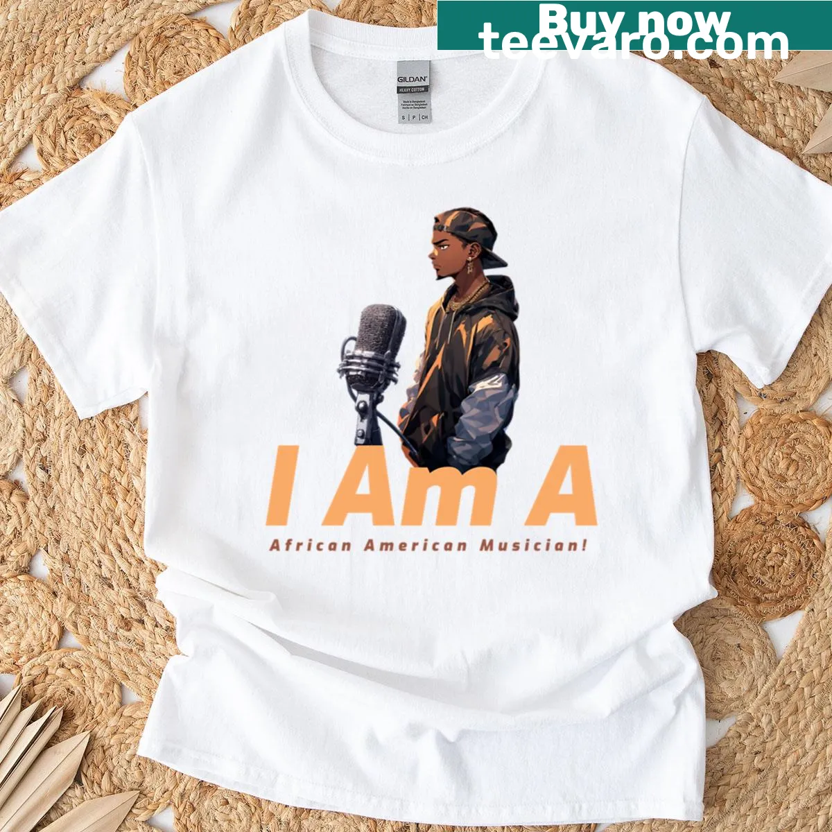 Another version of the T-shirt stating 'I Am A African American Musician' in bold text — on a men's t-shirt