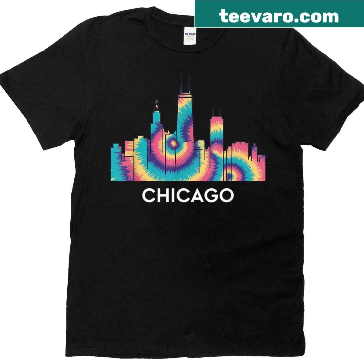 Chicago souvenir t-shirt featuring the skyline design — on a men's t-shirt