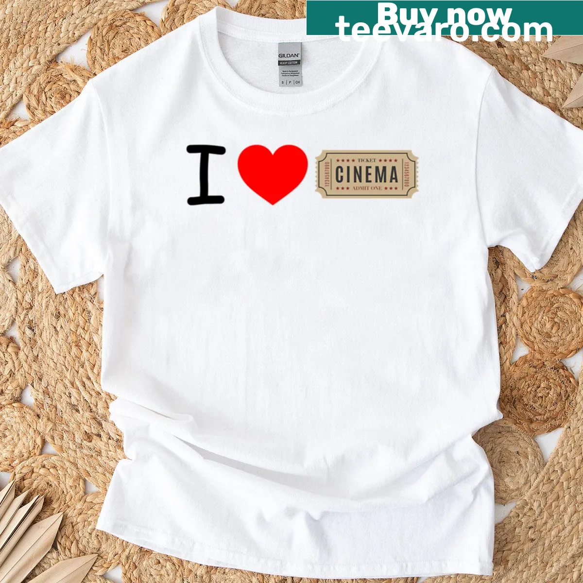 T-shirt that states I Love Cinema in bold lettering — on a men's t-shirt