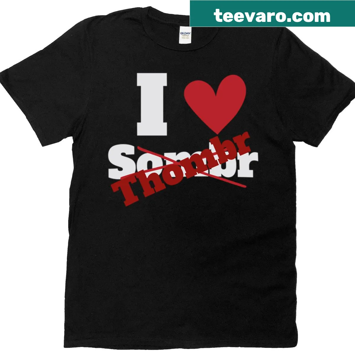 Text design stating 'I Love Thombr' on t-shirt — on a men's t-shirt